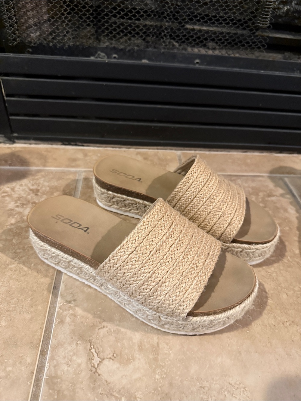 Soda Beige Braided Espadrille Slide Sandals